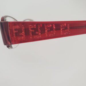 Women's Red FENDI Logo Eyeglasses Rectangular Frames Shimmer Designer * READ